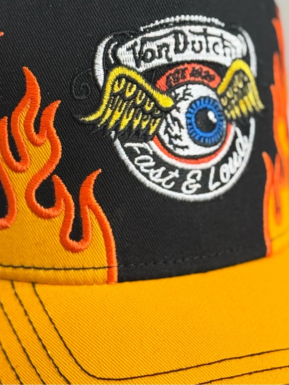NWT Von Dutch Fast & Loud Flame Embroidered Trucker Hat- Black Orange - Limited - Picture 9 of 9